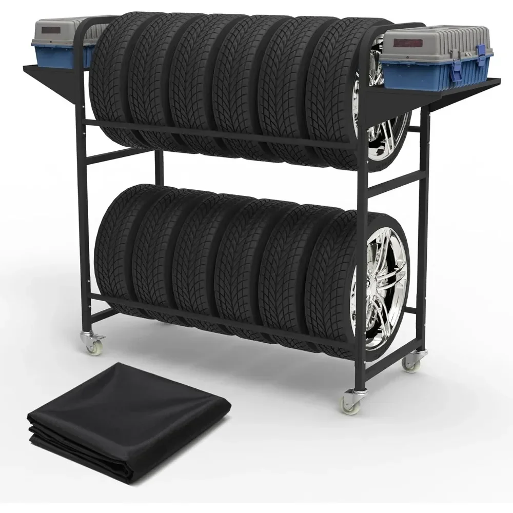 

Горячая распродажа: Регулируемая передвижная стойка для хранения шин в гараже, 57 x 55.1 x 20, черная, с пылезащитным чехлом и 4 поворотными колесами, 2 уровня