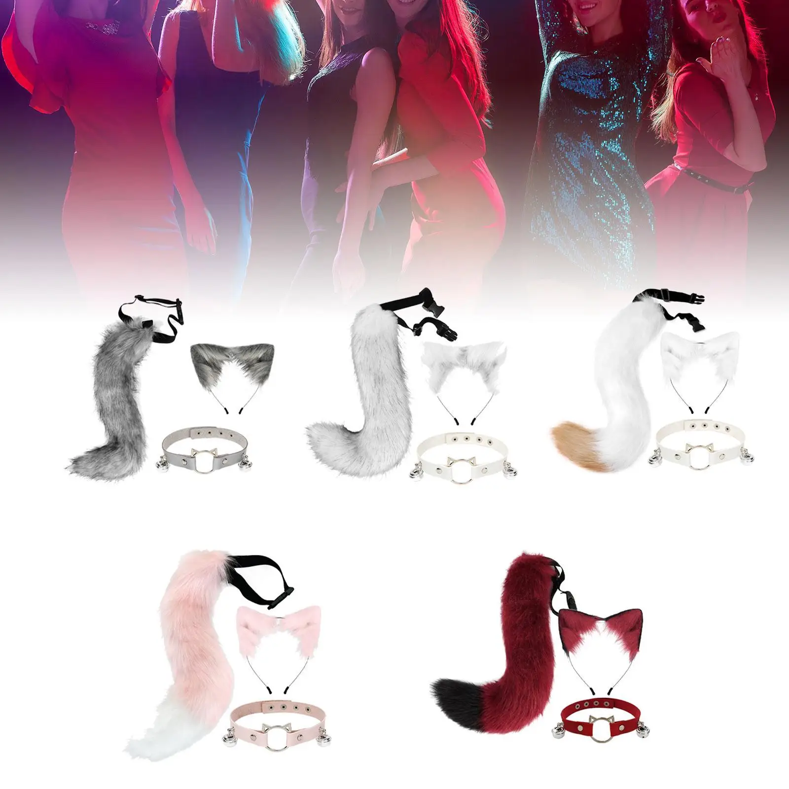

Ears, headband, collar and tail set. Dress up for stage performance, festivals