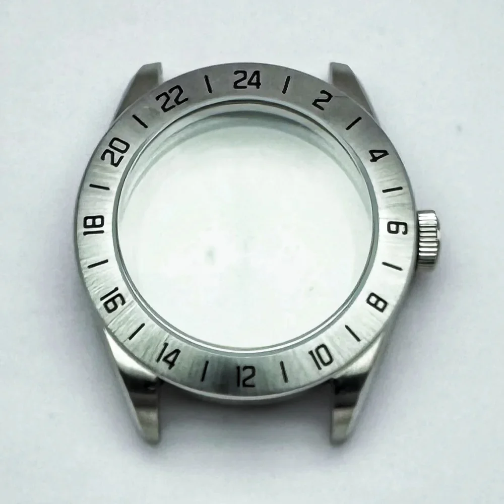 40mm EXP 24 시간 GMT 스틸 베젤 시계 케이스 4R35 4R36 NH34 NH35 무브먼트 사파이어 익스플로러 시계 액세서리 PVD