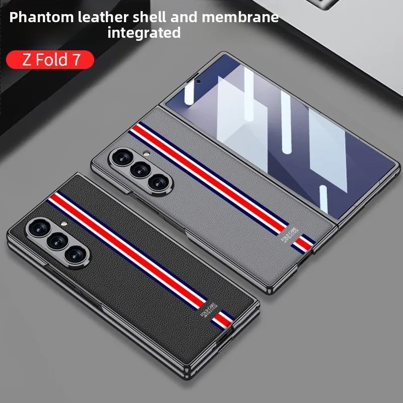 

For Samsung Galaxy Z Fold 6 Case Leather Color Stripe Texture protective cover
