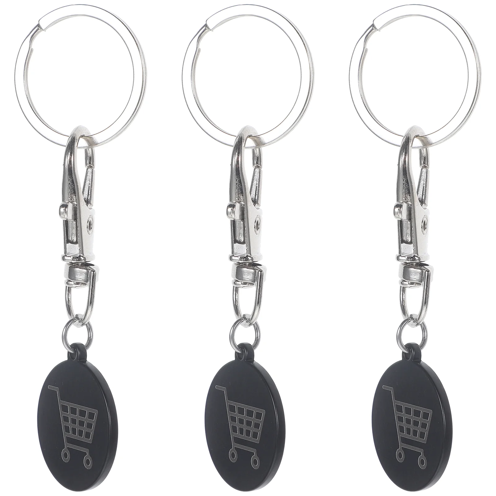 3 Pcs Portable Shopping Cart Keychain Trolley Token Coin Keyring Rings Black Pendant