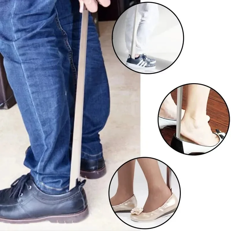52CM Stainless Steel Shoe Horn Long Handle Metal Shoe Lifter for Elderly Pregnant Women Easy Wear Shoe Helper