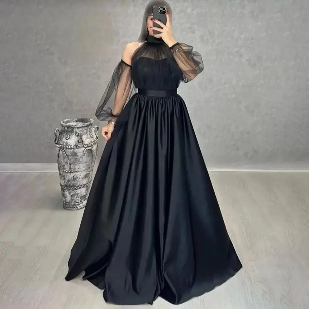 فستان سهرة زفاف حديث مصنوع حسب الطلب برقبة سكوب وثنيات بطول الأرض بدون ظهر للحفلات الراقصة مع ذيل رداء السهرة #2