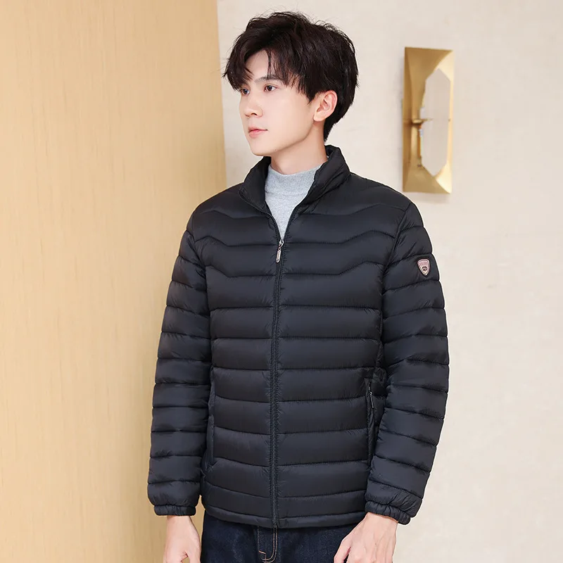 Stand Collar Quilted Cotton Jacket For Men Winter Solid Color Zipper Simple Thicken Coat American Casual Fashion Warm Jackets