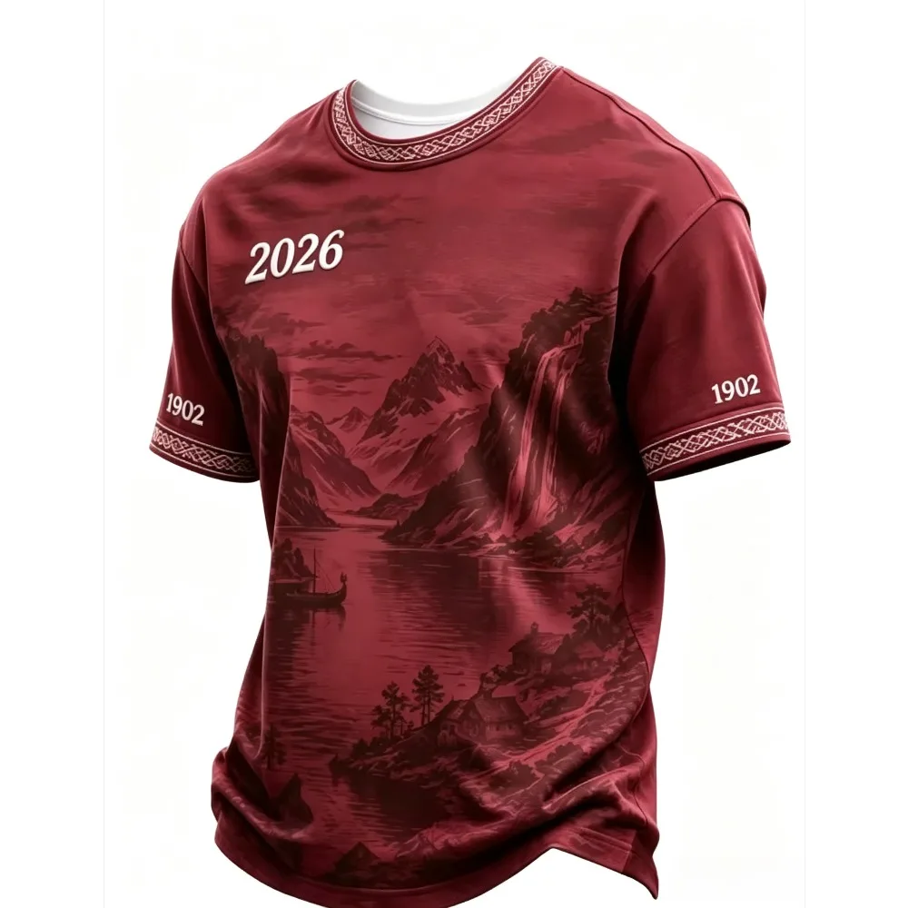 2026 Soccer Jersey Vintage Norway Fjord Landscape Print 1902 Short Sleeve Fan Sports Training Uniform