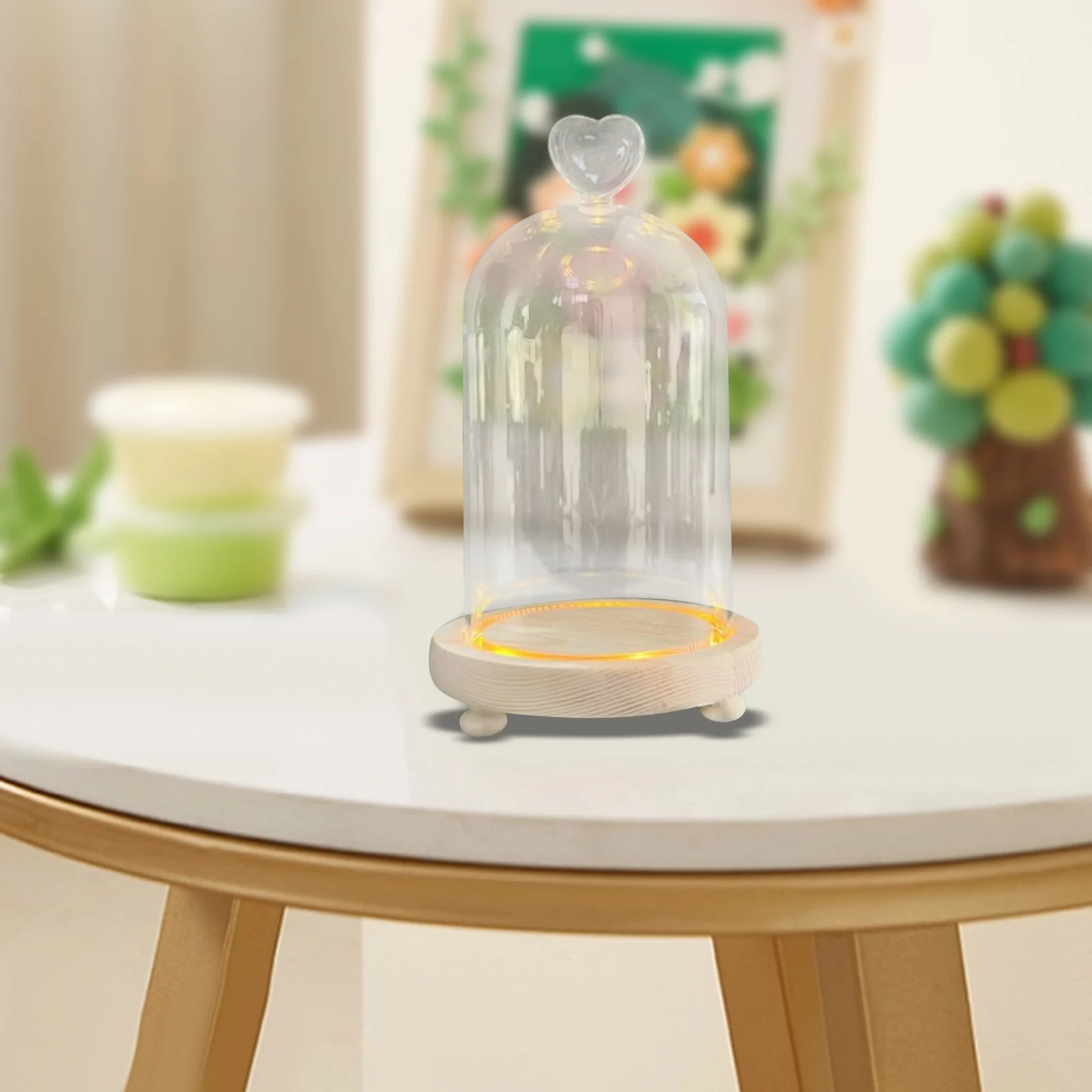 Clear Glass Cloche Dome Wooden Base Terrarium Eternal Flowers Glass Domes Showcase Transparent Dome Cloche Heart