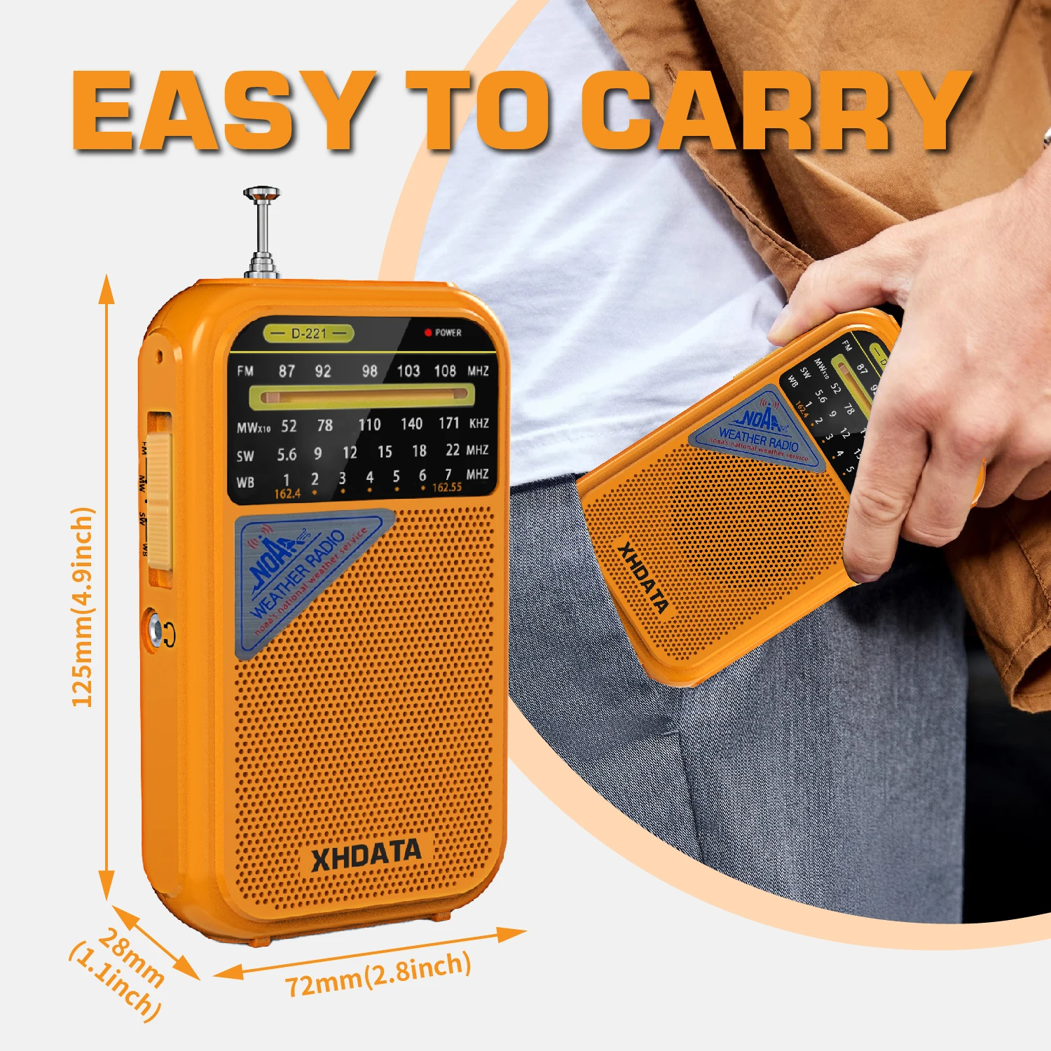 XHDATA D221 NOAA Weather Radio Portable AM FM Shortwave Radio Receiver Transistor Radio with Excellent Reception for Emergency