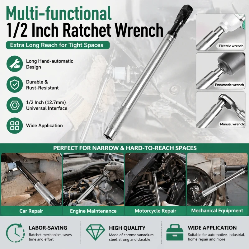 1PC Universal Offset Impact Extension Wrench, Ratchet Wrench High Torque Auto Repair Tool, 1/2 Manual Automatic repair tools