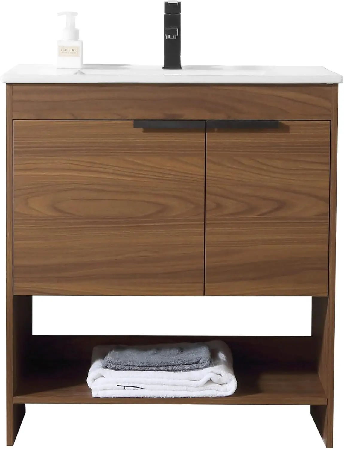 Phoenix 30 in. W x 18.5 in. D x 33.5 in. H Bathroom Vanity in Walnut with White Ceramic Sink [Full Assembly Required]