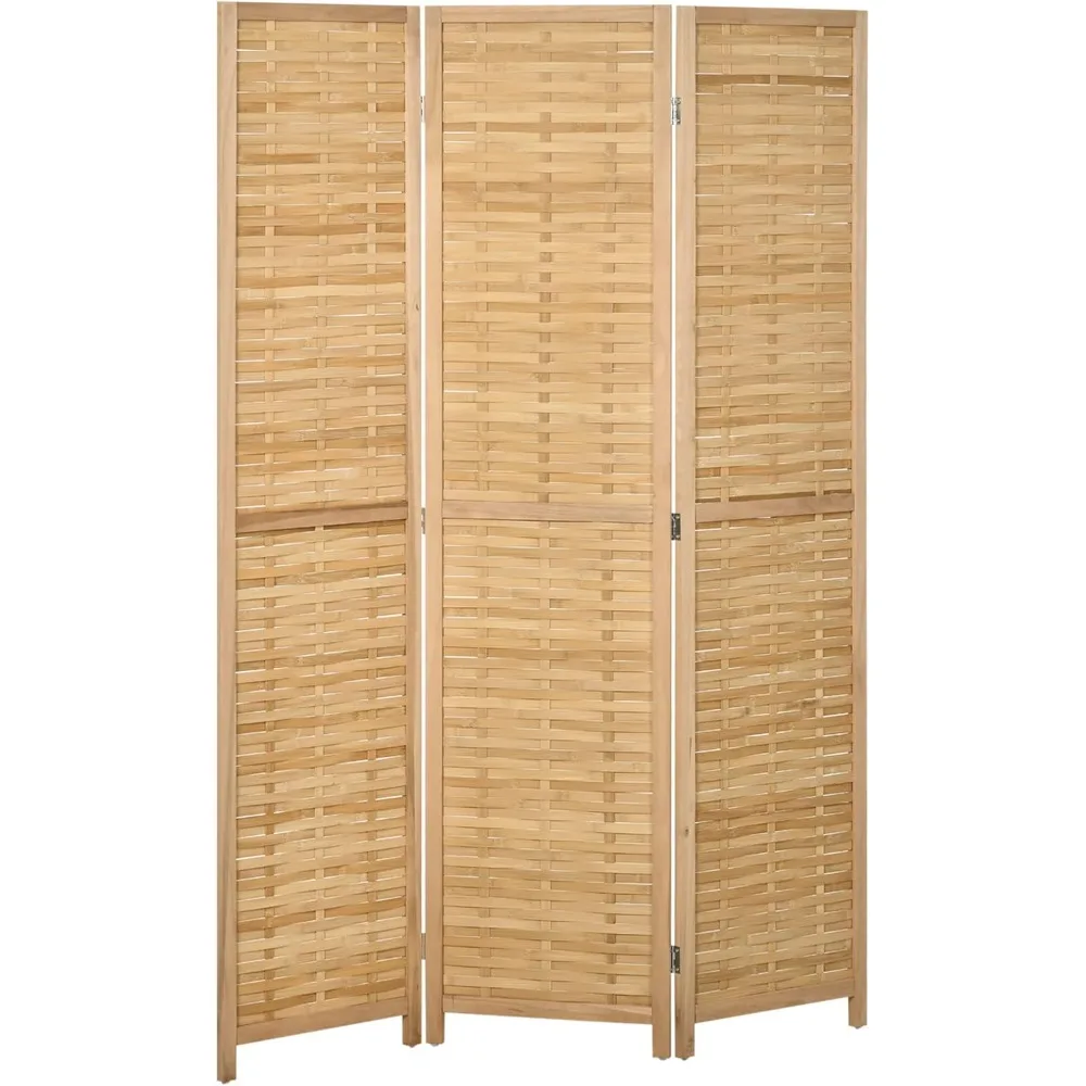 

3 Panel Room Divider, 5.5' Tall Bamboo Portable Folding Privacy Screens, Hand-Woven Double Side Partition Wall Dividers