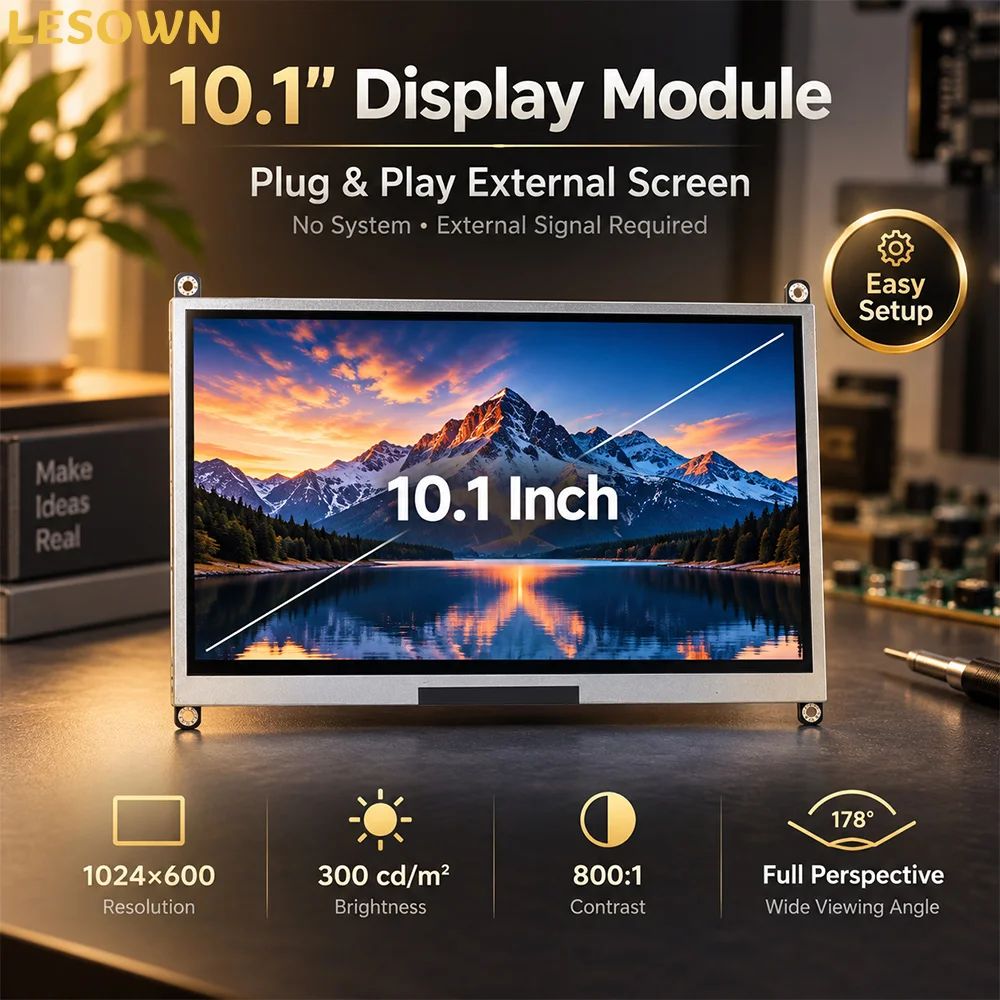 LESOWN Módulo LCD 10.1 inch HDTV Interface Driver-Free No Driver for Raspberry Pi 3 DIY Screen Build