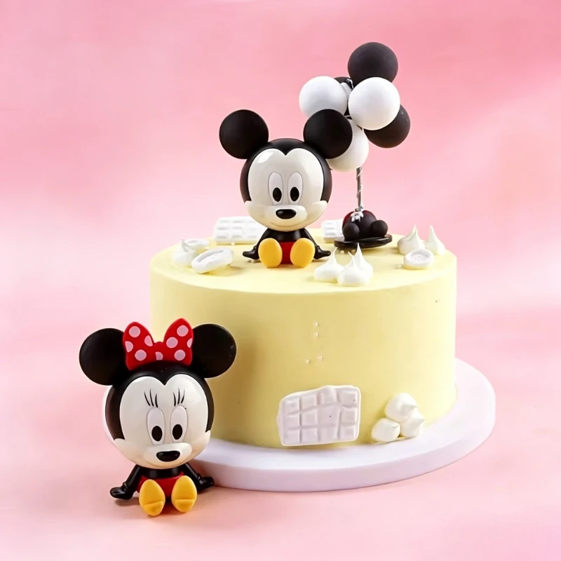 2pcs Disney Mickey and Minnie plastic figurines, desktop ornaments, birthday party dessert cake decoration accessories