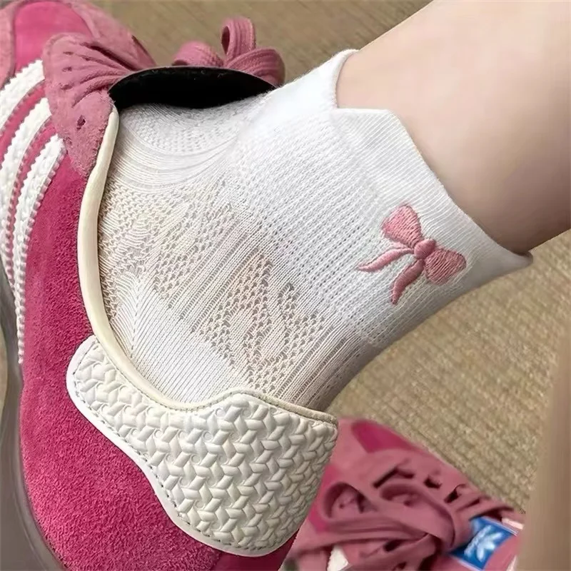 

Summer Socks Women's Thin Bow-Embroidered Mid-Tube Socks Breathable Glass Filament Socks For Girls