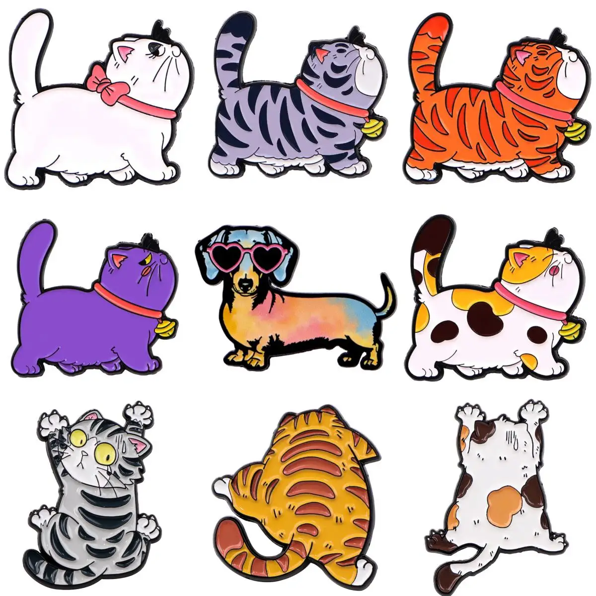 Niedliche Dackel-Emaille-Pin-Cartoon-Katze-Brosche für Mantel, Damen-Broschen, modische Anstecknadel, Schmuck, Geschenk für Freunde