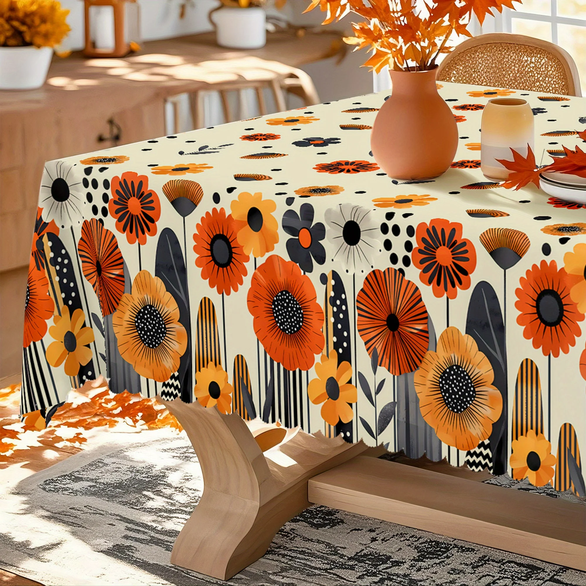 Single piece, romantic floral tablecloth, yellow decoration, flower and leaf pattern, art,zyc