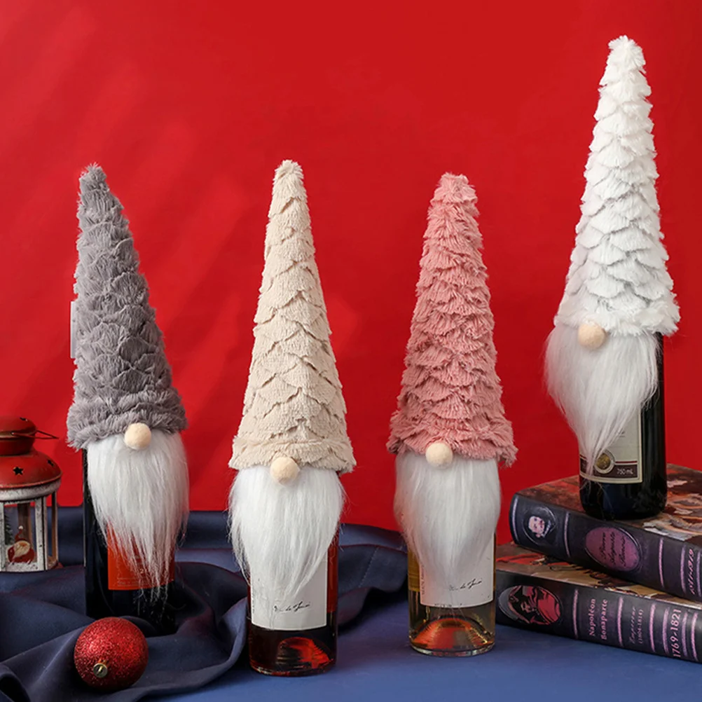 

4Pcs Gnome Wine Bottle Covers Christmas Theme Decorative Bottle Hats for Xmas Party Supplies Cozy Home Decoration Accessories