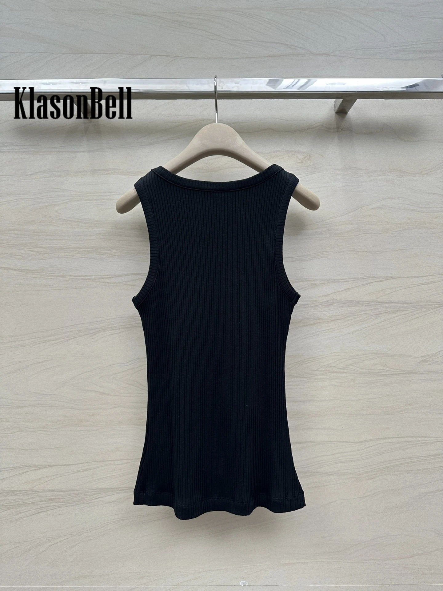 5.7 KlasonBell Women Clothes Embroidery Badge Knitted Camisole Simple Versatile Solid U-Neck Sleeveless Tank Top