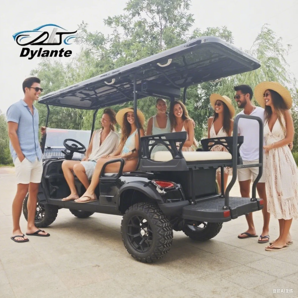 Carro de golf eléctrico personalizado de 6 plazas de HotSale alimentado por panel solar de 150 vatios, mini carrito de golf eléctrico, scooter de carrito de golf