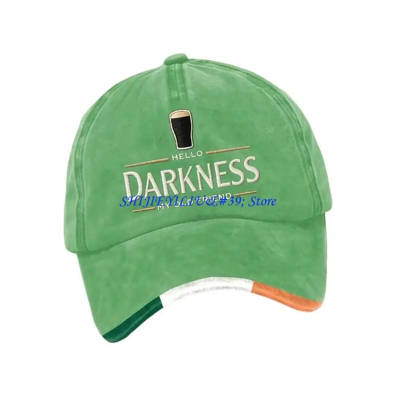 E21F Unique Irish Charm Duck Tongue Hat With Hello My Friend Text Black Beer Artwork Foldable Travel Friendly Cap