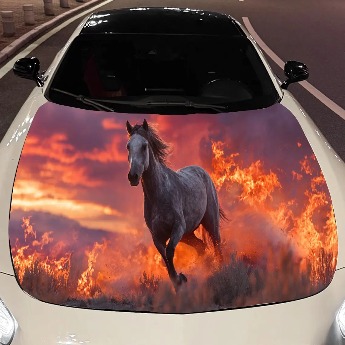 

Thrilling Fire Horse Car Hood Stickers - Self-Adhesive, Waterproof and Durable Vinyl Wrap, Decorate And Protect Your Car - The G