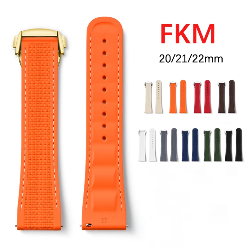 Fluorkautschuk Uhrenarmband 20mm 21mm 22mm FKM Schnellverschluss Faltschließe Flaches Ende Universelles Ersatzband für Omega für Seiko