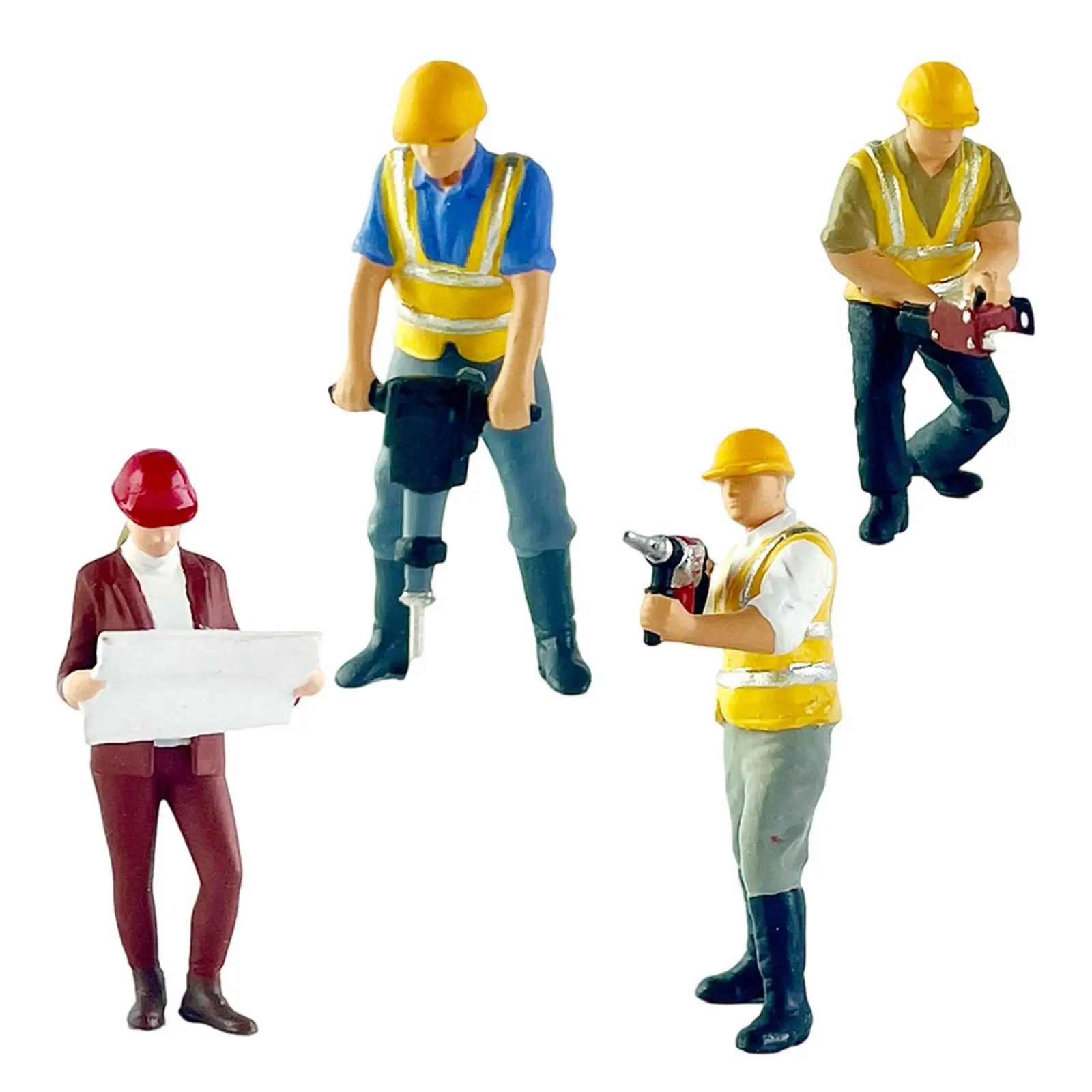

4x 1:64 Construction Worker Figurine Crafts Photo Prop Miniature Bricklayer Figure Resin for Scenery Landscape Layout Decor
