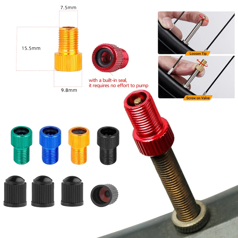 Fahrräder Konverter Presta zu Schrader Ventil MTB Ventil Adapter Konvertieren mit Kunststoff Ventil Kappen Fahrrad Pumpe Luft Düse Rohr Werkzeuge – Detail 2
