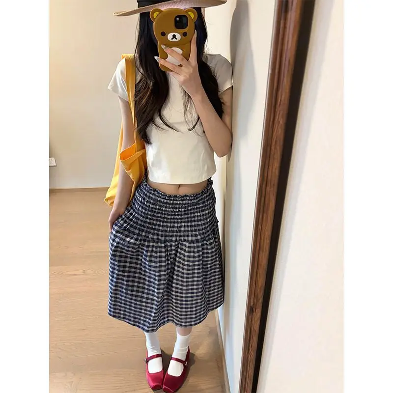 2025 ฤดูใบไม้ผลิฤดูร้อนใหม่ Checkered Design ครึ่งความยาวกระโปรง Retro อเนกประสงค์สบายๆสองสวมใส่อเนกประสงค์กระโปรงร่ม