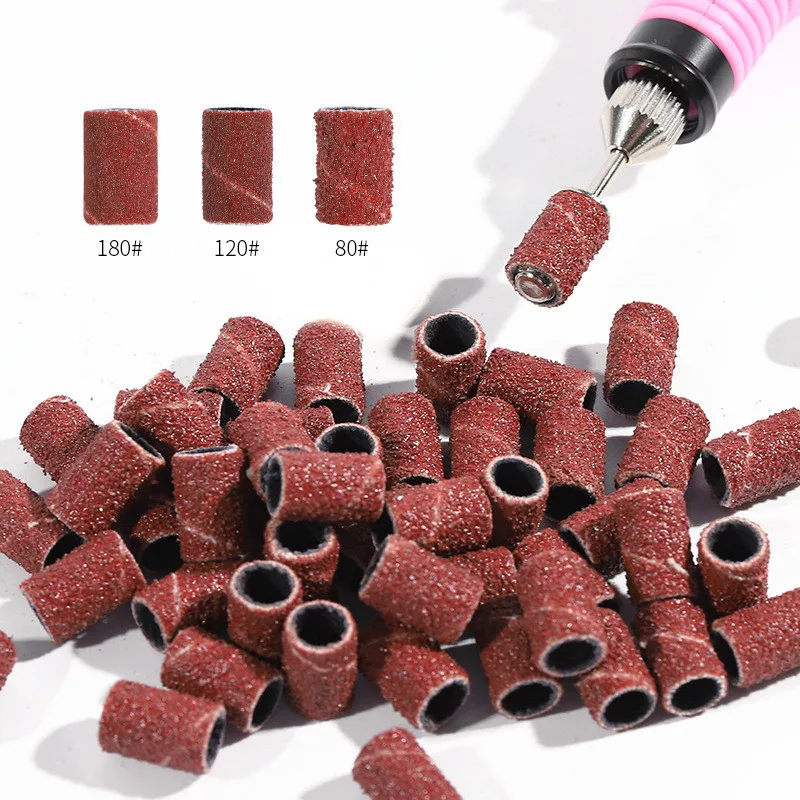 

30pcs Sanding Cap Bands For Electric Manicure Machine 180/120/80 Grit Nail Drill Grinding Bit Files Pedicure Tool Set