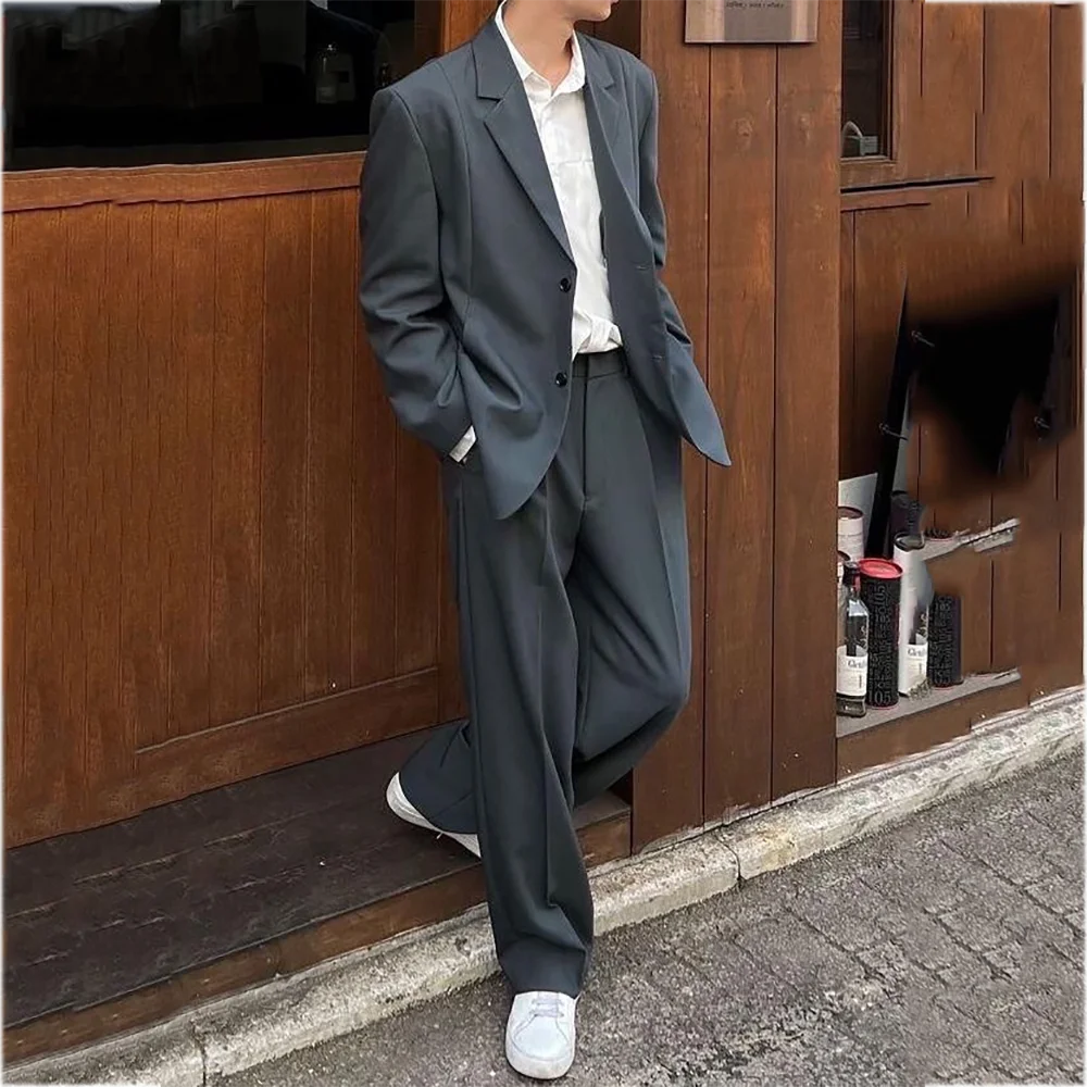 

Casual Suit Set Two Piece Chic Notch Lapel Single Breasted Jacket with Pants High Quality Daily Work Office Male Clothing