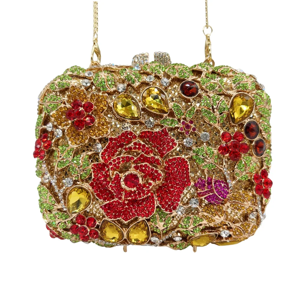 

Rose Gold Color Stone Minaudiere Rhinestone Clutch Crystal Evening Handbag Women Party Prom Bag Bridal Clutches Wedding Purse