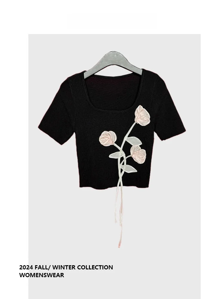 

Женский топ Forever 2 Sweet Floral Square Ne T-irt, весна-лето, приталенный, ретро, уникальный, для повседневной носки, модный, Pear ape