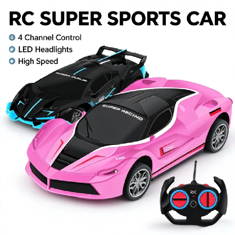 Remote Control Car 4 Channel Wireless High Speed Drift Racing Car With Led Light Rechargeable Sport Roadster Model For Hobby