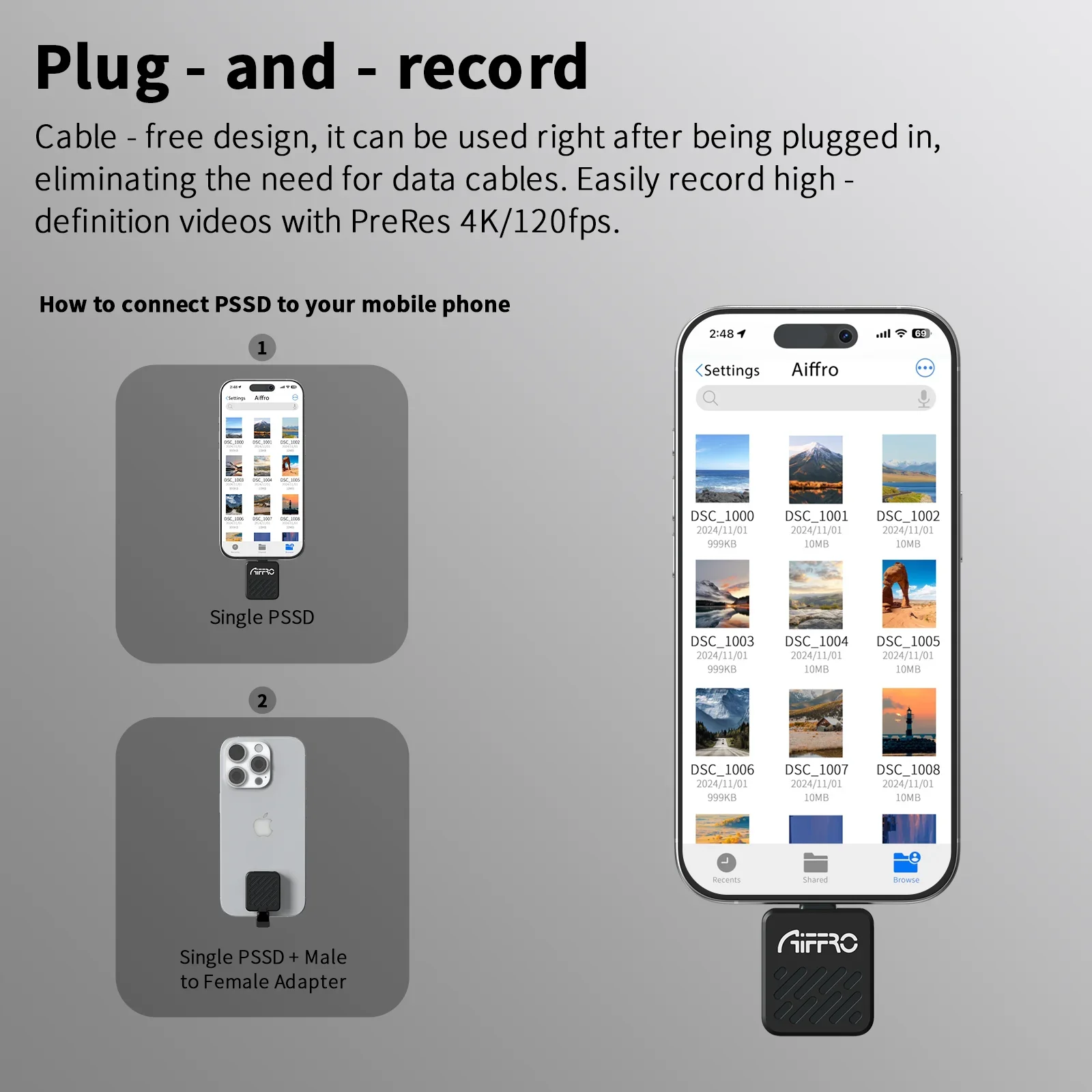 Aiffro P20 Mini External SSD 10Gbps 1000MB/s Dual Interface Prores 4K Video Recording External Storage For Creator 512GB 1TB 2TB