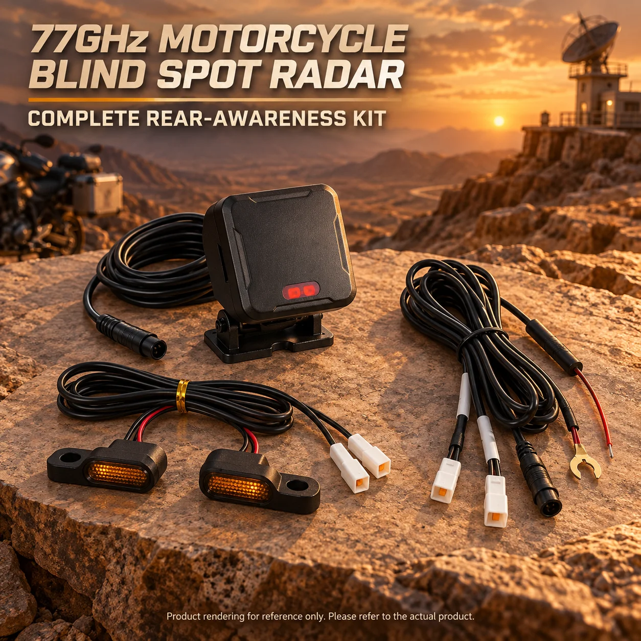 77GHz Motorcycle Lane-Change Assistance Radar with Dual LED Alerts, 50m LCA and 8.4m Blind-Spot Monitoring