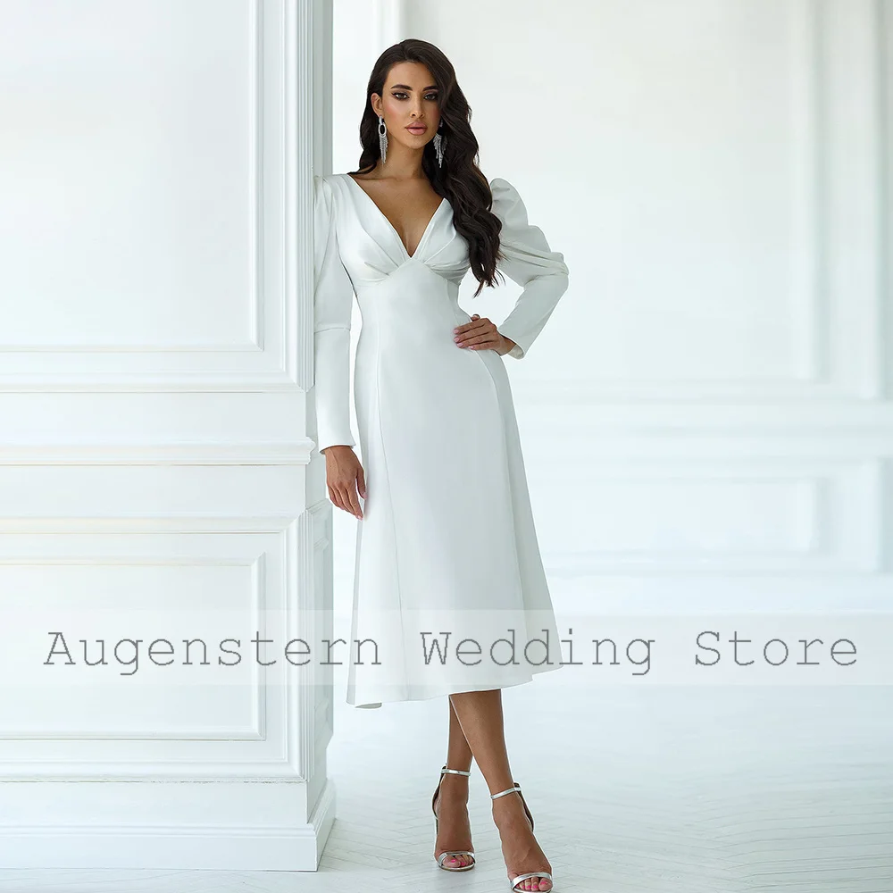 Elegant Gown White Charmeuse Bow Pleat Gown White A-line V-neck Bespoke Occasion Gown Gowns for Women 2024 Bride