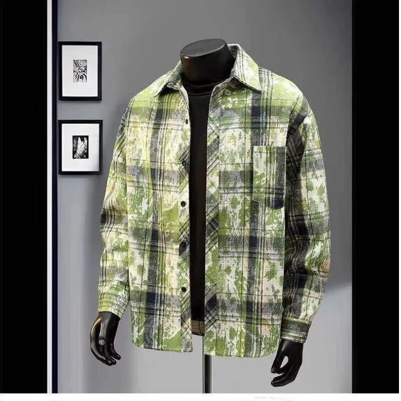 

Men's Oversized Plaid Dyeing Cardigan Shirt Long Sleeve Autumn Winter Vintage Style Casual Outerwear for Youth Group