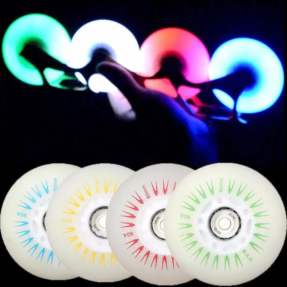 4PCS LED Flash Skate Wheel 80mm For Inline Skates 90A For Adults Kids Roller Wheels Inline Sliding Flash Roller Skate Wheel New