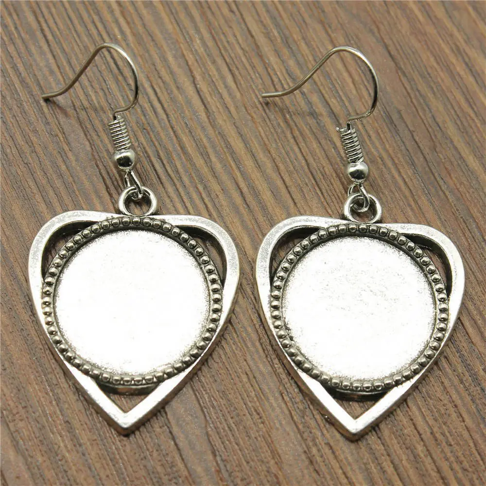 Sejuani Antique Silver Color Round Ear Hook Glass Cabochon Base Setting Tray Accessories Sets Jewelry Supplies 18x19mm Earring