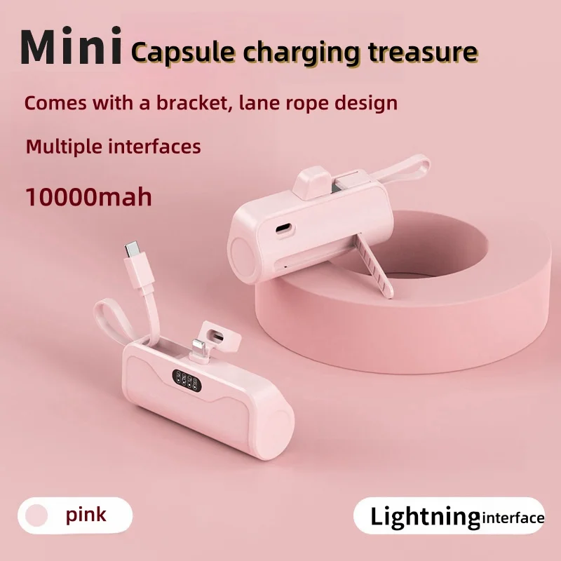 Mini banco de energía para Xiaomi, Cable incorporado tipo C de carga rápida, fuente de alimentación móvil, carga de batería externa para Samsung, 10000mAh