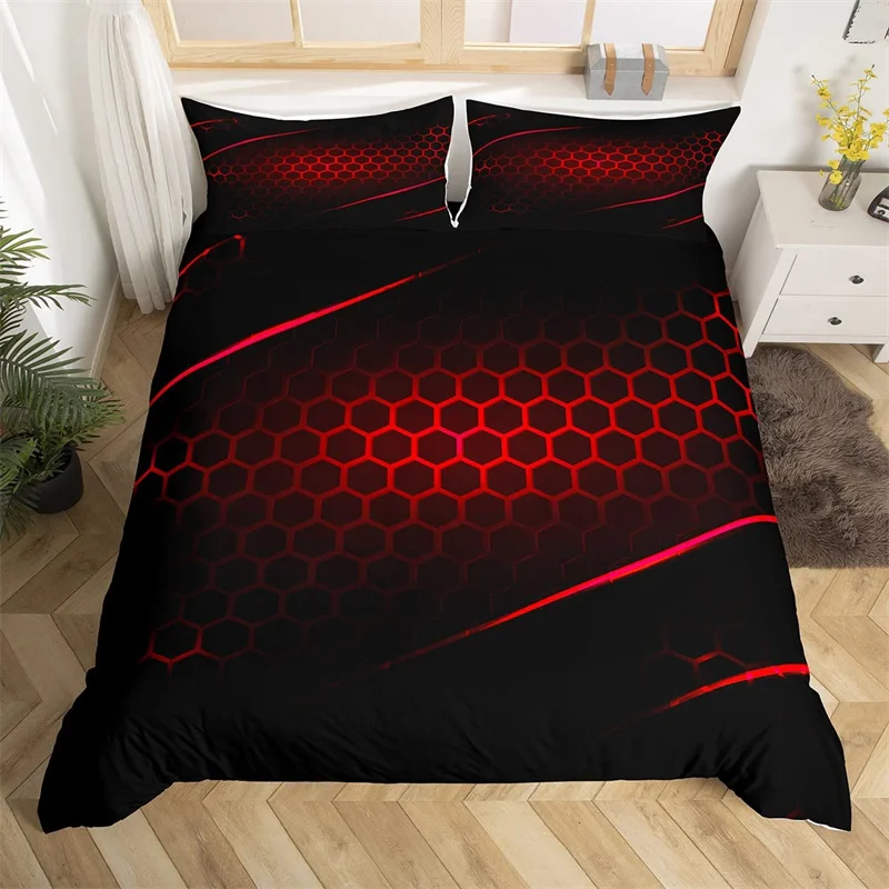 Honeycomb Duvet Cover King Queen Microfiber Hexagonal Print Bedding Set Simplistic Reticulated Geometrical Beehive Quilt Cover