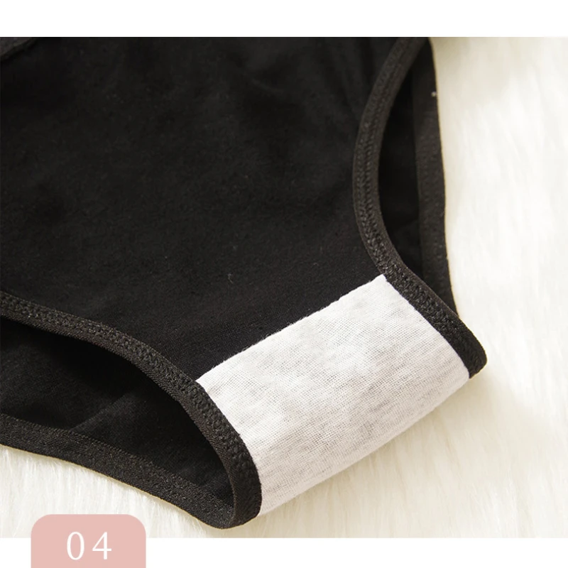 5 ks módní černá kočka kombinované trojúhelníkové kalhotky pro ženy bavlněné studentské trojúhelníkové kalhotky se středním pasem pohodlné dívčí spodní prádlo - náhled 4