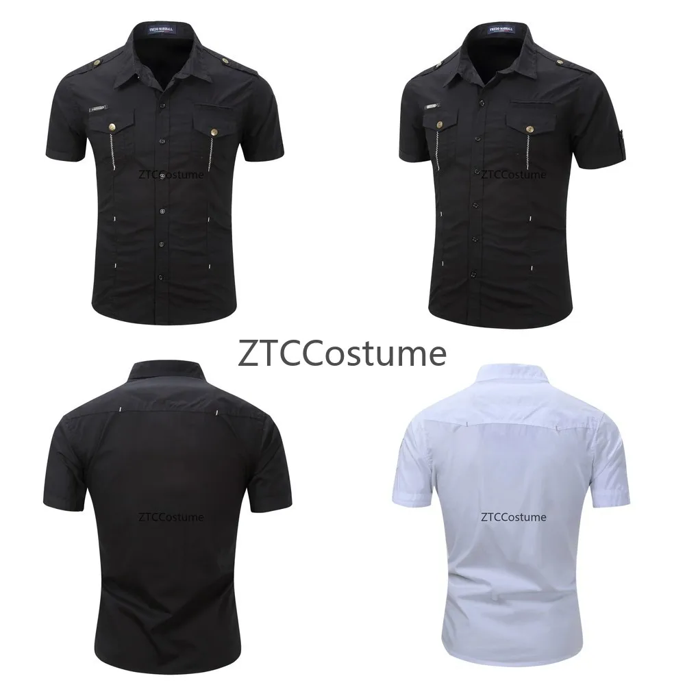 

Cosplay Mens Short Sleeve Cotton Shirt Black Casual Button Down Workwear Outdoor Cargo Shirt Plus Size Summer Shirts