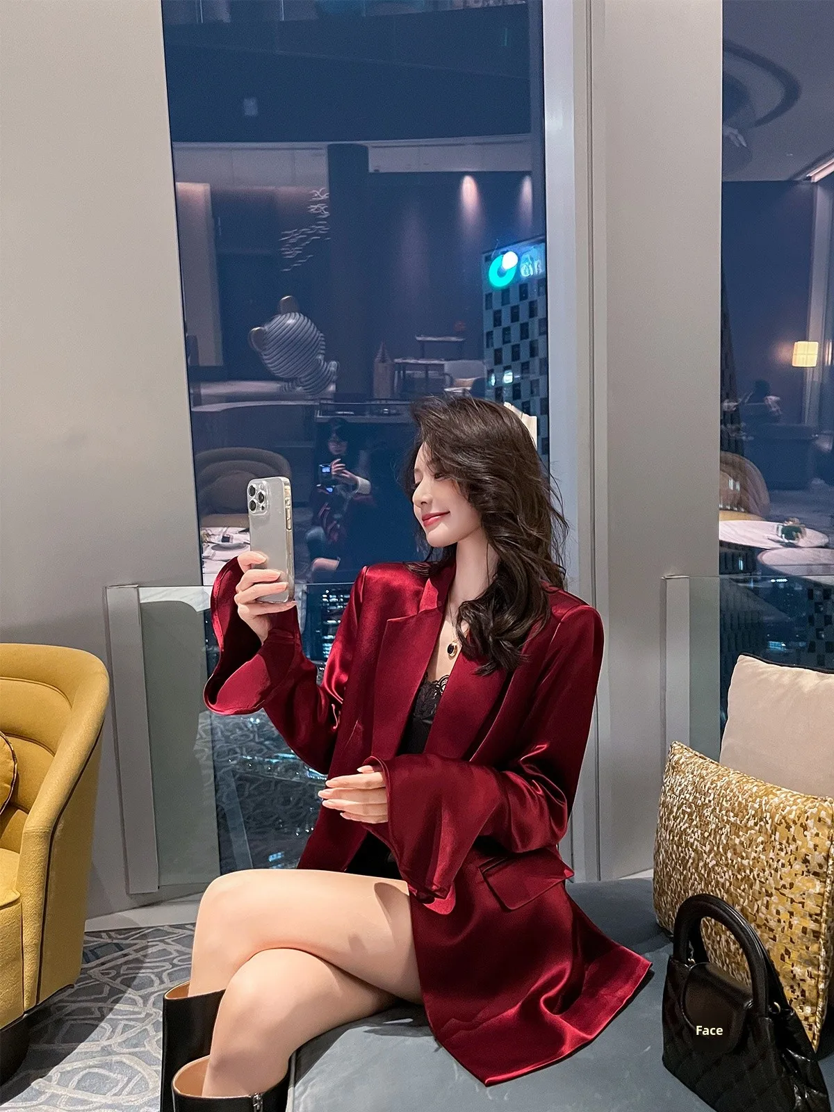 

Ele красный ацетатный костюм Jaet, женский свободный утягивающий топ Gored Sve Western Sle на весну и лето, Новое поступление