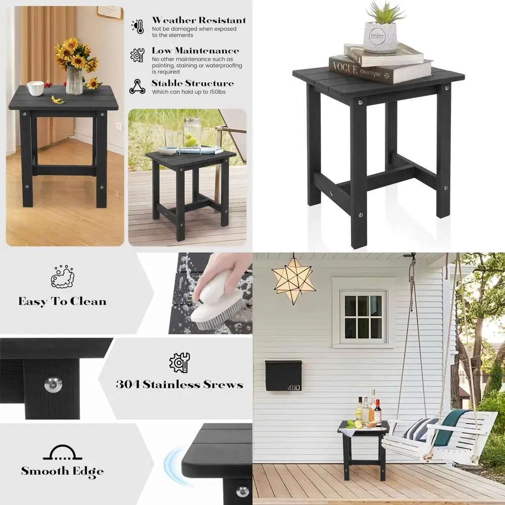 

Black Durable Outdoor Side Table - Compact Adirondack End Table for Patio or Deck Use