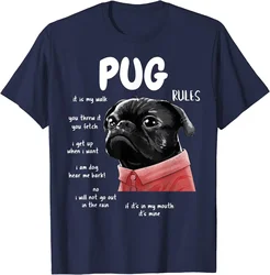 Cute Kawaii Funny Black Pug Dog Rules Gifts Men Women Kids T-Shirt Cotton Daily Four Seasons Oversized T Shirt Tees