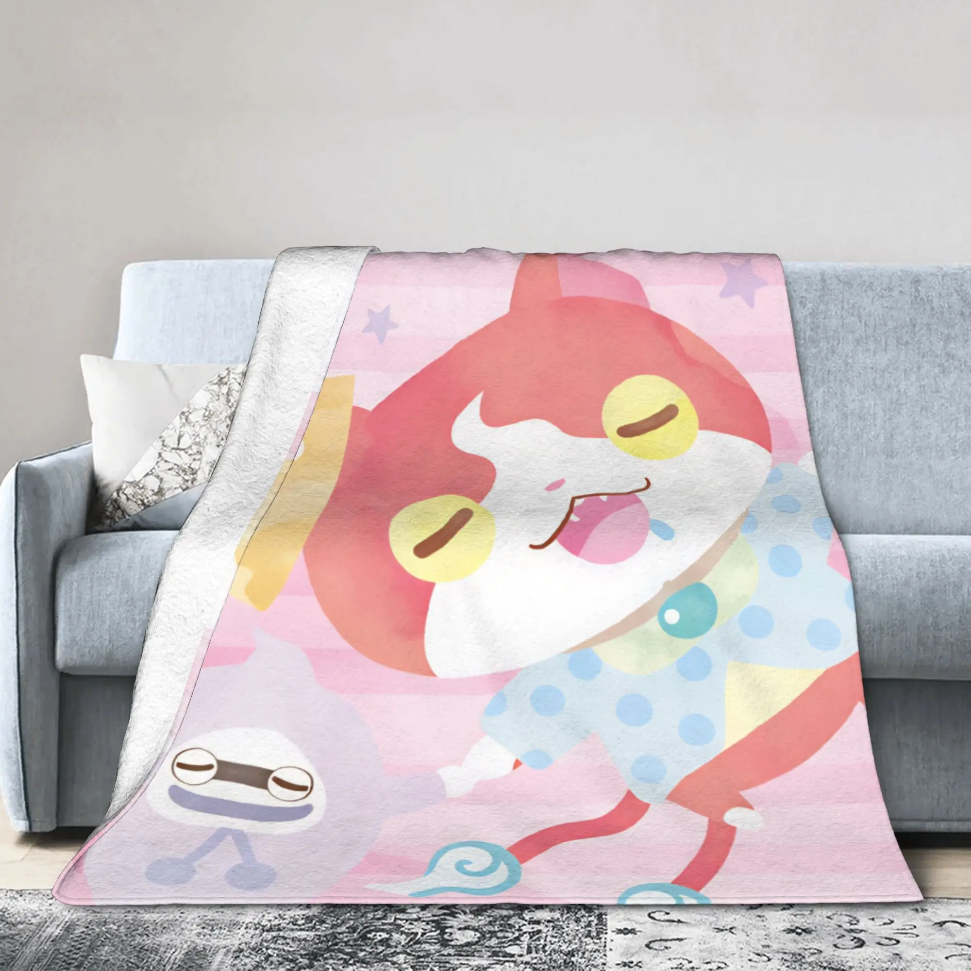 Yokai Watchs  Flannel Blanket Winter  Super Warm Throw Blanket for Students Bedroom Aesthetic Bedspread Sofa Bed Cover