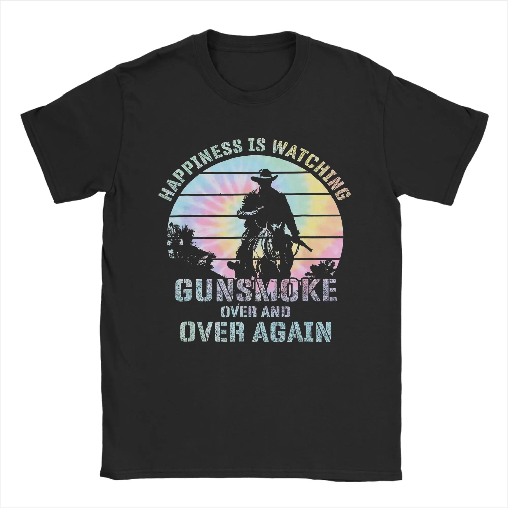Men's T-Shirts Happiness Is Watching Gunsmoke Over And Over Again Funny Cotton Tees Short Sleeve  T Shirts Crew Neck Clothes