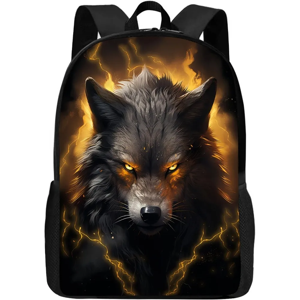 

Рюкзак с волком для мальчиков и девочек, крутой черный золотой рюкзак с молнией для школы и путешествий, детские рюкзаки для больших детей