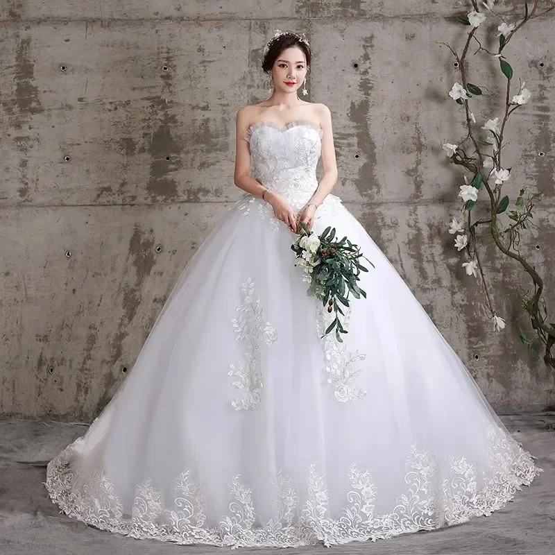 فساتين زفاف رخيصة الأبيض التطريز تول الكشكشة حمالة الأميرة زائدة الدانتيل يصل حجم كبير بسيط العروس فستاين سهرة/فساتين الحفلات XN021